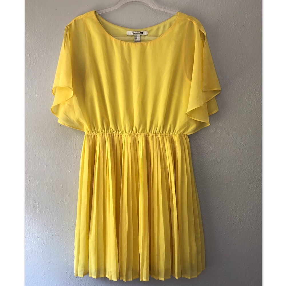 Sunny Yellow, Pleated, Flowy Sleveed Dress.